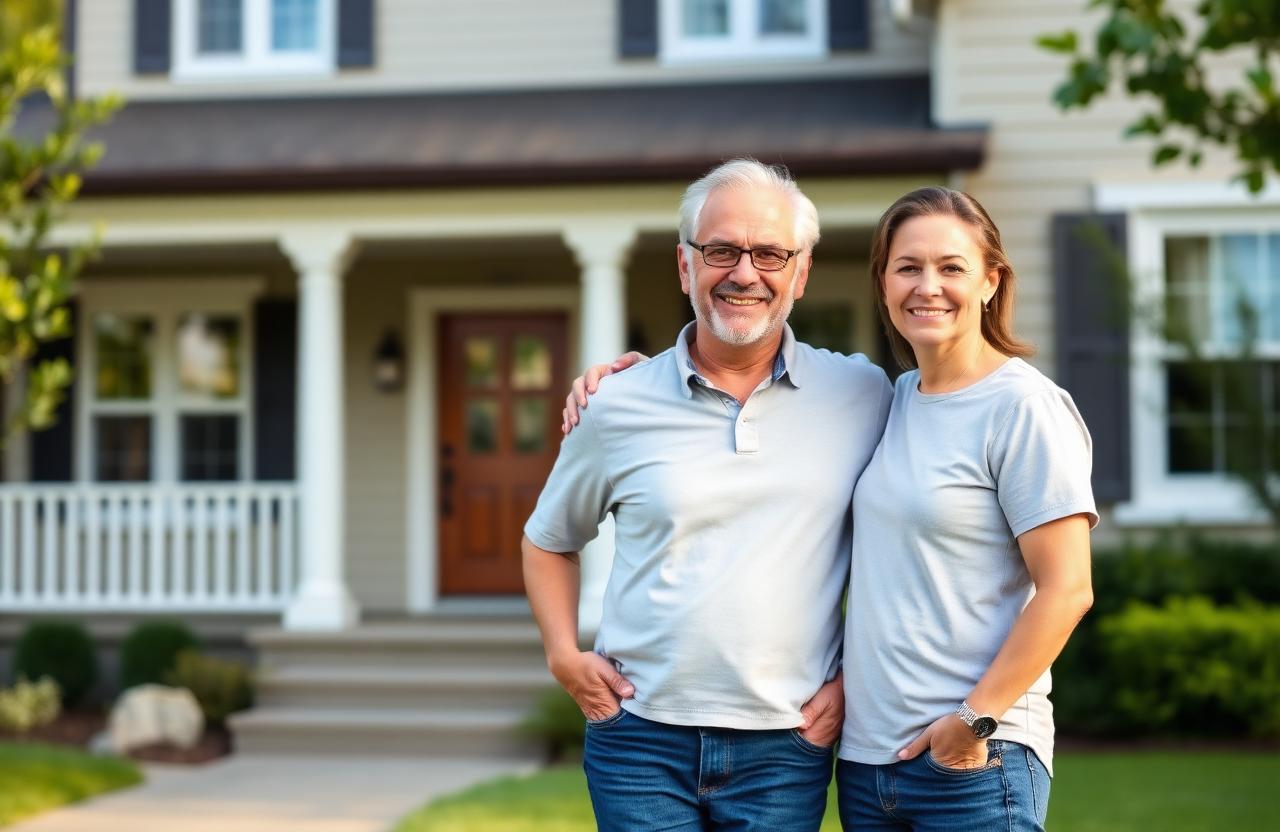 Happy homeowners reviewing documents together